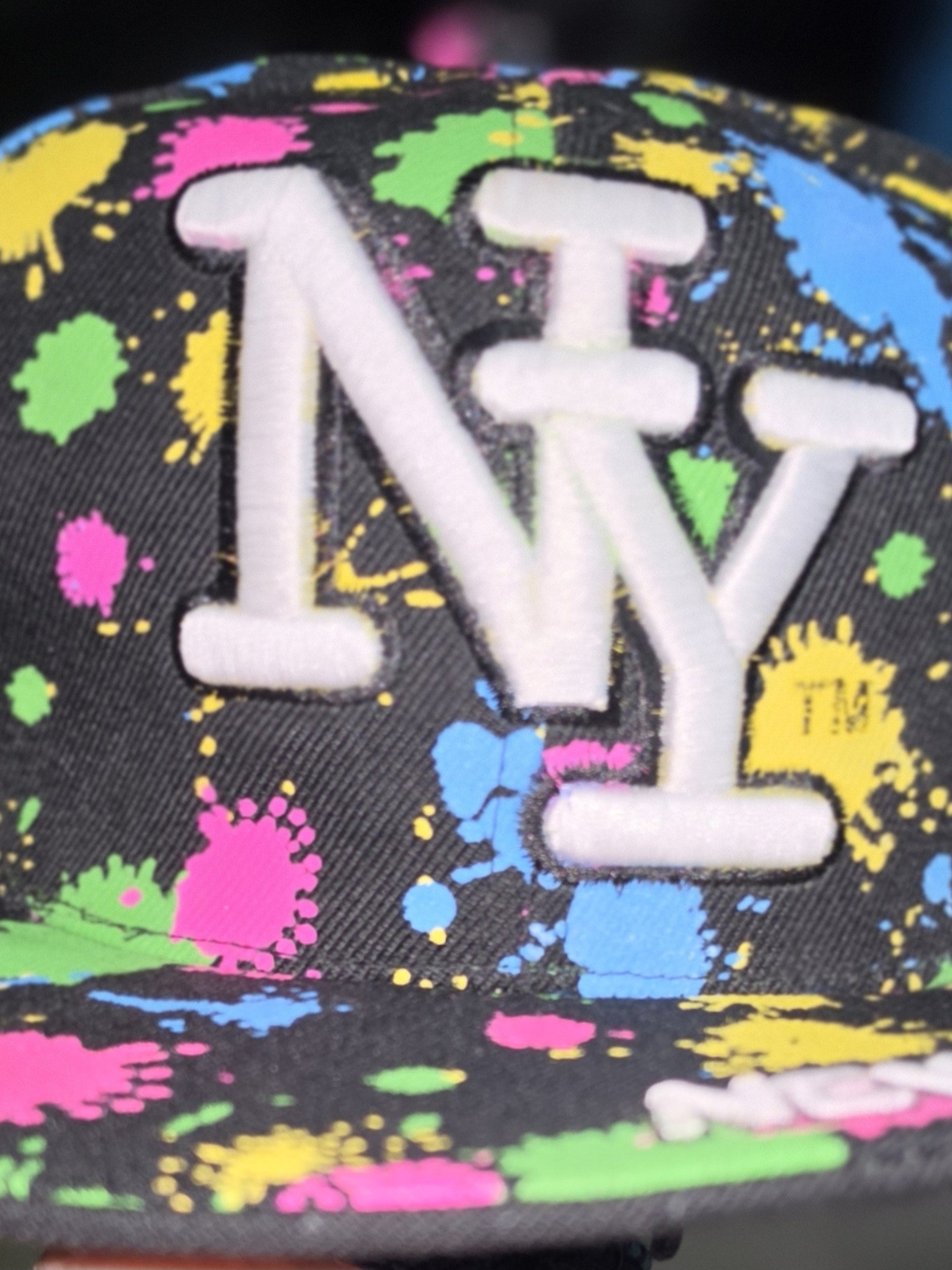 City Hunter USA NY New York Snapback Hat Cap Neon Paint Splatter Black Size S
